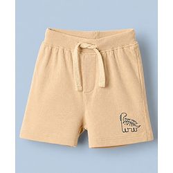 Babyhug Cotton Knit Shorts with Dinosaur Print Pack of 2 in Green Beige Color