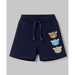 Babyhug 100% Cotton Jersey Knit Shorts With Bear & Text Print Pack of 2 - Cream & Navy Blue