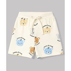 Babyhug 100% Cotton Jersey Knit Shorts With Bear & Text Print Pack of 2 - Cream & Navy Blue