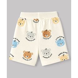 Babyhug 100% Cotton Jersey Knit Shorts With Bear & Text Print Pack of 2 - Cream & Navy Blue