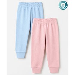 Babyhug Knit Solid Thermal Leggings Pack of 2 - Pink & Light Blue