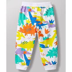 Babyhug Cotton Knit Jogger Fit Full Length Lounge Pant With Text & Dino Print Pack of 3 in Orange White