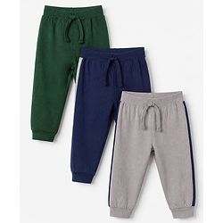 Babyhug Cotton Knit Jogger Fit Full Length Solid Lounge Pant with Ribbed Waist Pack of 3 in Grey