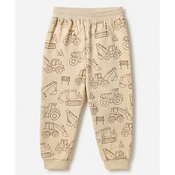 Babyhug Cotton Jersey Knit Full Length Lounge Pants with Jogger Fit and Construction Vehicles Print Pack of 3 in Blue Red & Off white