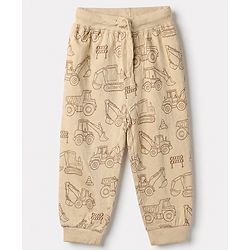 Babyhug Cotton Jersey Knit Full Length Lounge Pants with Jogger Fit and Construction Vehicles Print Pack of 3 in Blue Red & Off white