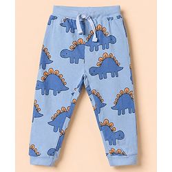 Babyhug Cotton Jersey Knit Full Length Lounge Pant with Dino Print in Blue & White Pack of 3