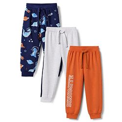 Babyhug Cotton Knit Full Length Jogger Fit Lounge Pant With Animal Print Pack of 3 in Navy Blue Grey Yellow