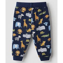 Babyhug Cotton Jersey Knit Full Length Track Pants WIth Animal Print Pack of 3 - Beige Navy Blue & Red