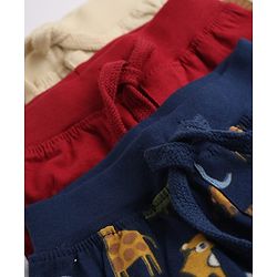 Babyhug Cotton Jersey Knit Full Length Track Pants WIth Animal Print Pack of 3 - Beige Navy Blue & Red