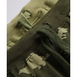 Babyhug Cotton Knit Full Length Jogger Fit Lounge Pant With Dino Print Pack of 2 in Green