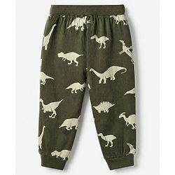 Babyhug Cotton Knit Full Length Jogger Fit Lounge Pant With Dino Print Pack of 2 in Green