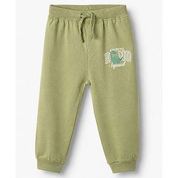 Babyhug Cotton Knit Full Length Jogger Fit Lounge Pant With Dino Print Pack of 2 in Green