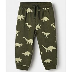 Babyhug Cotton Knit Full Length Jogger Fit Lounge Pant With Dino Print Pack of 2 in Green