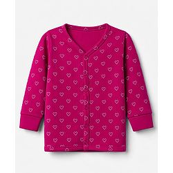 Babyhug Cotton Knit Full Sleeves Front open Thermal Inner Wear Set With Heart Print- Fuchsia