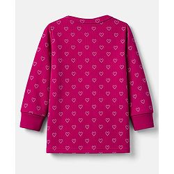 Babyhug Cotton Knit Full Sleeves Front open Thermal Inner Wear Set With Heart Print- Fuchsia