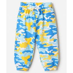 Babyhug Cotton Knit Full Length Jogger Fit Lounge Pant With Camouflage Print Pack of 2 in Yellow Blue
