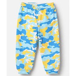Babyhug Cotton Knit Full Length Jogger Fit Lounge Pant With Camouflage Print Pack of 2 in Yellow Blue