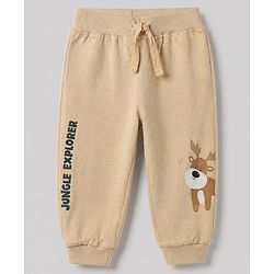 Babyhug Cotton Jersey Knit Jogger Fit Full Length Lounge Pant Pack of 2 With Deer Print in Red