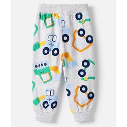 Babyhug Cotton Jersey Knit Full Length Lounge Pants With Vehicles & Fun Time Text Print Pack of 2 - Blue & Grey