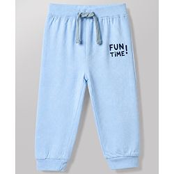 Babyhug Cotton Jersey Knit Full Length Lounge Pants With Vehicles & Fun Time Text Print Pack of 2 - Blue & Grey