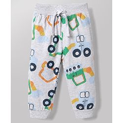 Babyhug Cotton Jersey Knit Full Length Lounge Pants With Vehicles & Fun Time Text Print Pack of 2 - Blue & Grey