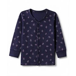 Babyhug Knit Full Sleeves Vests & Pant With Floral Print Thermal Inner Wear - Navy Blue