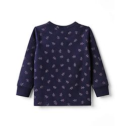 Babyhug Knit Full Sleeves Vests & Pant With Floral Print Thermal Inner Wear - Navy Blue