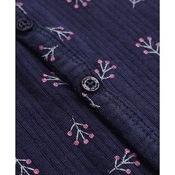 Babyhug Knit Full Sleeves Vests & Pant With Floral Print Thermal Inner Wear - Navy Blue