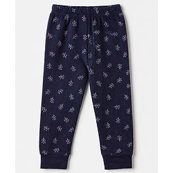 Babyhug Cotton Mixes Knit Full Sleeves Vests & Pant Thermal Inner Wear with Floral Print - Navy Blue