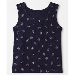 Babyhug Cotton Mixes Knit Full Sleeves Vests & Pant Thermal Inner Wear with Floral Print - Navy Blue