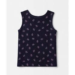 Babyhug Cotton Mixes Knit Full Sleeves Vests & Pant Thermal Inner Wear with Floral Print - Navy Blue