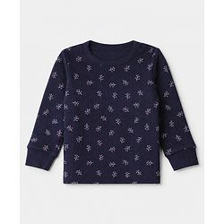 Babyhug Cotton Mixes Knit Full Sleeves Vests & Pant Thermal Inner Wear with Floral Print - Navy Blue