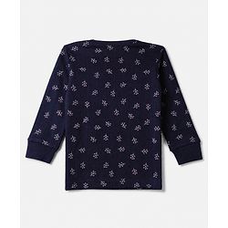 Babyhug Cotton Mixes Knit Full Sleeves Vests & Pant Thermal Inner Wear with Floral Print - Navy Blue