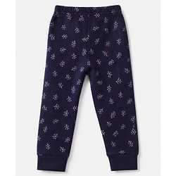 Babyhug Cotton Mixes Knit Full Sleeves Vests & Pant Thermal Inner Wear with Floral Print - Navy Blue