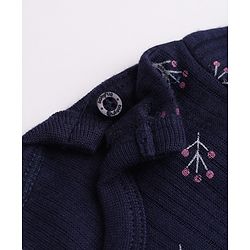 Babyhug Cotton Mixes Knit Full Sleeves Vests & Pant Thermal Inner Wear with Floral Print - Navy Blue