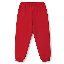 Babyhug 100% Cotton Terry Knit Full Length Solid Text Printed Lounge and Track Pant - Red
