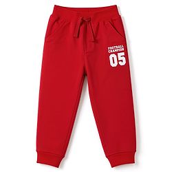 Babyhug 100% Cotton Terry Knit Full Length Solid Text Printed Lounge and Track Pant - Red