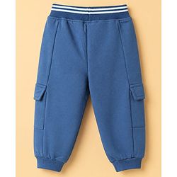 Babyhug 100% Cotton Terry Knit Full Sleeves T-Shirt & Joggers Set With Text Print - Off White & Navy Blue