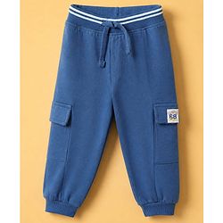 Babyhug 100% Cotton Terry Knit Full Sleeves T-Shirt & Joggers Set With Text Print - Off White & Navy Blue
