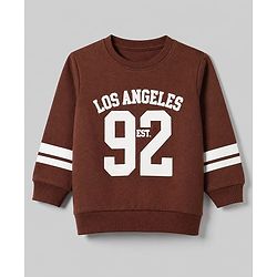 Babyhug Terry Knit Full Sleeves T-Shirt & Joggers Set With Text Print - Brown