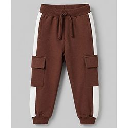 Babyhug Terry Knit Full Sleeves T-Shirt & Joggers Set With Text Print - Brown