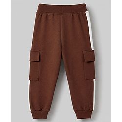 Babyhug Terry Knit Full Sleeves T-Shirt & Joggers Set With Text Print - Brown
