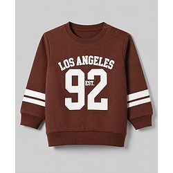 Babyhug Terry Knit Full Sleeves T-Shirt & Joggers Set With Text Print - Brown