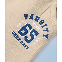 Babyhug Cotton Terry Knit Jogger Fit Full Length Lounge Pant with Varsity Team Text Print - Beige