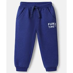Babyhug Cotton Terry Knit Jogger Fit Full Length Lounge Pant with Fun Time Text Print - Blue