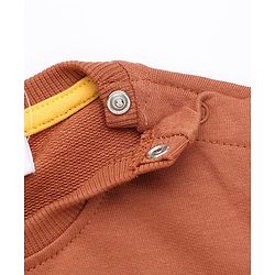 Babyhug Terry Knit Full Sleeves T-Shirt & Joggers Set With Text Print - Brown