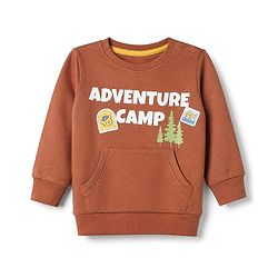 Babyhug Terry Knit Full Sleeves T-Shirt & Joggers Set With Text Print - Brown