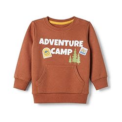 Babyhug Terry Knit Full Sleeves T-Shirt & Joggers Set With Text Print - Brown