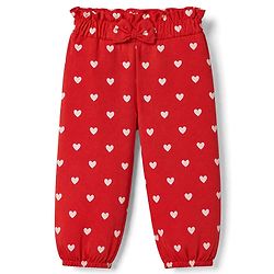 Babyhug Cotton Jersey Knit Full Length Track Pant With Bow Applique & Heart Print Pack of 3 - Blue Mustard & Red