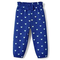 Babyhug Cotton Jersey Knit Full Length Track Pant With Bow Applique & Heart Print Pack of 3 - Blue Mustard & Red